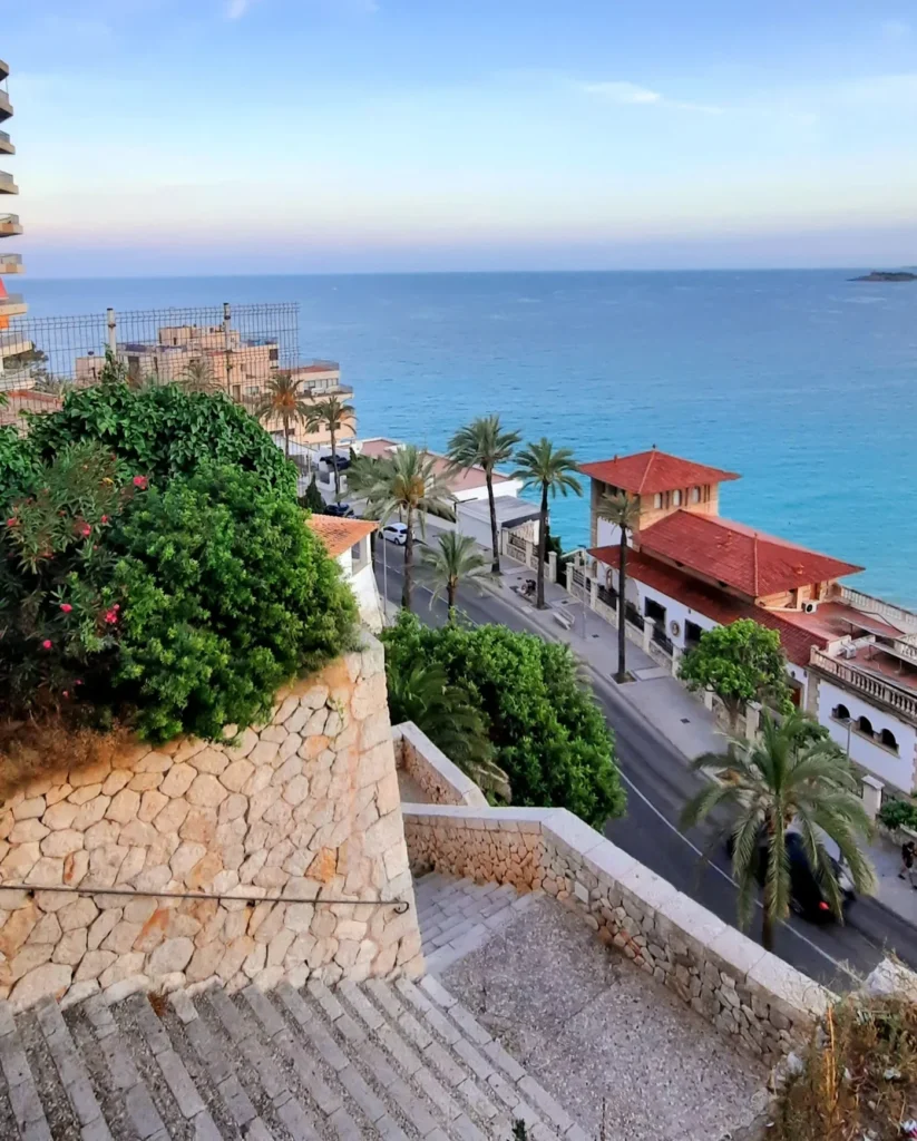 Stone staircase descending towards the coast in Cala Major, Mallorca